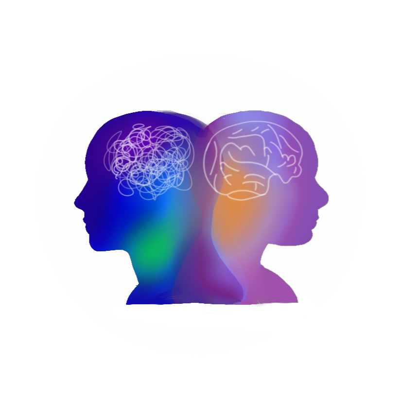 Illustrative representation of two silhouetted profiles with contrasting brain patterns, depicting the dual nature of bipolar disorder, as supported by Godaelli Psychiatric and Mental Health Center.